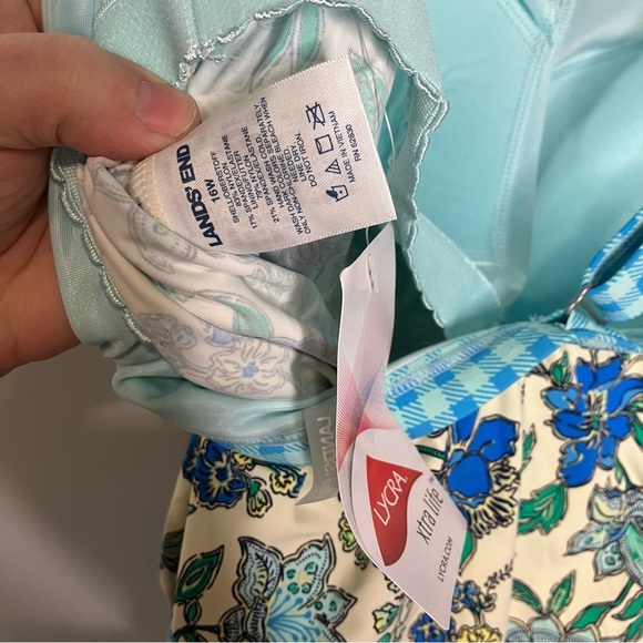 Lands’ End mix & match tankini set blue gingham checkered floral new size 16W - Picture 12 of 14